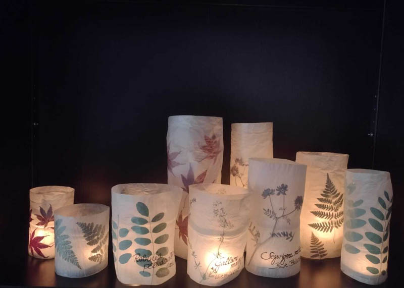 Bl&uuml;ten aus Papier an den Hut gesteckt